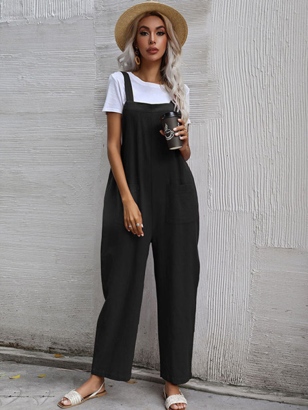 Women's Solid Color Linen Overalls