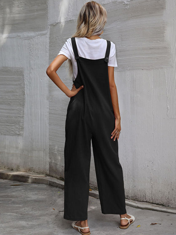 Women's Solid Color Linen Overalls