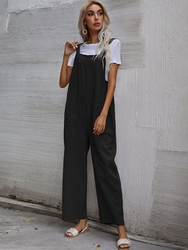 Women's Solid Color Linen Overalls