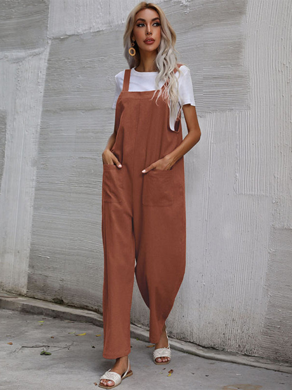 Women's Solid Color Linen Overalls