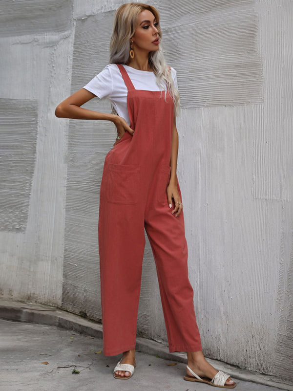 Women's Solid Color Linen Overalls