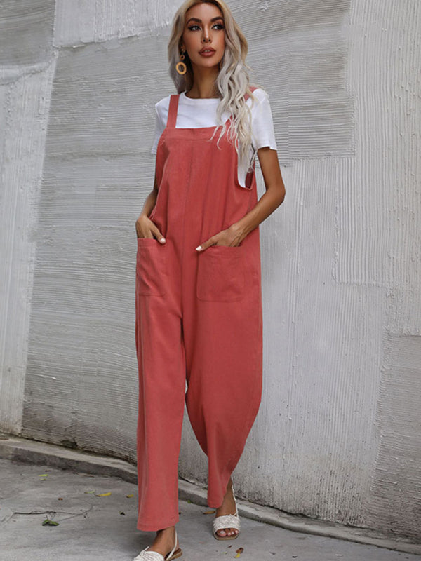 Women's Solid Color Linen Overalls