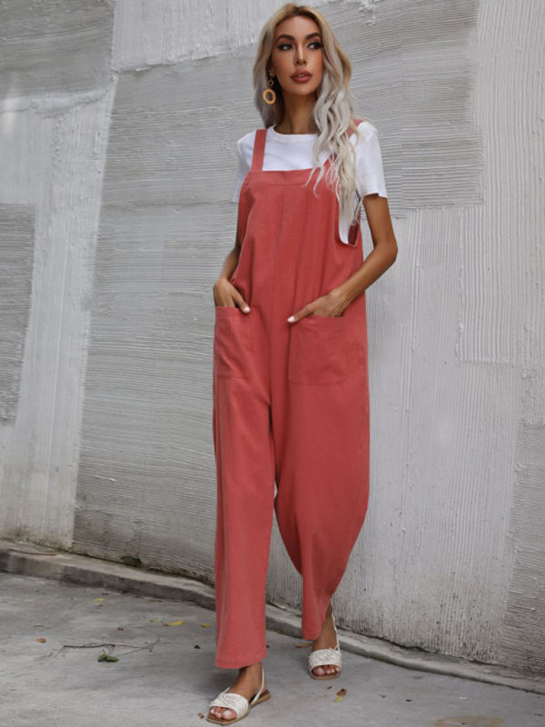 Women's Solid Color Linen Overalls