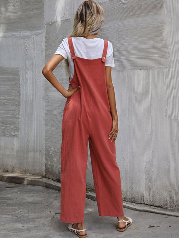 Women's Solid Color Linen Overalls