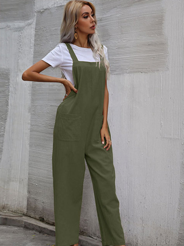 Women's Solid Color Linen Overalls