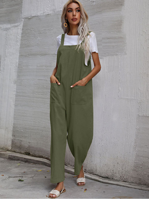 Women's Solid Color Linen Overalls