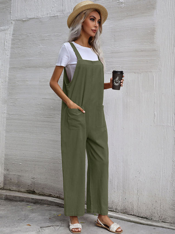 Women's Solid Color Linen Overalls