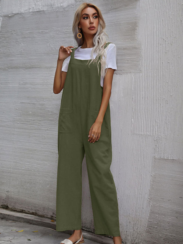 Women's Solid Color Linen Overalls