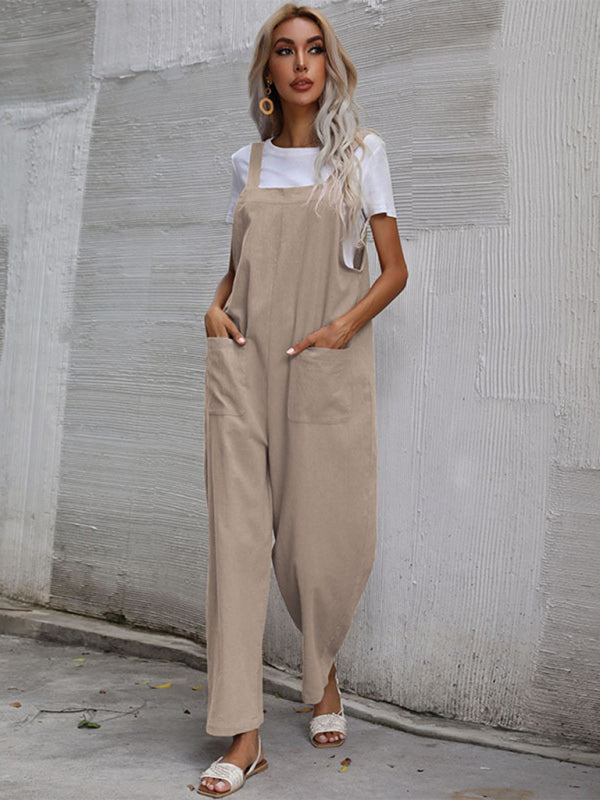 Women's Solid Color Linen Overalls