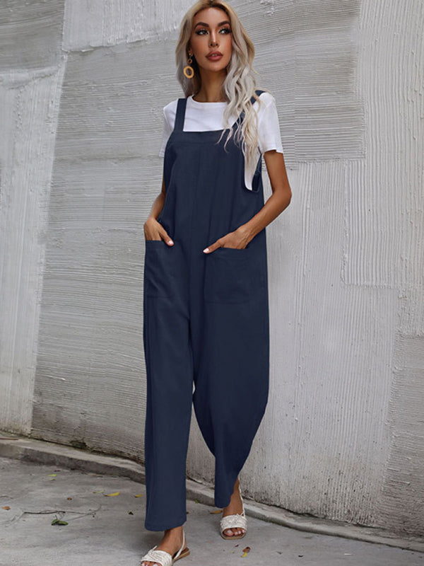 Women's Solid Color Linen Overalls