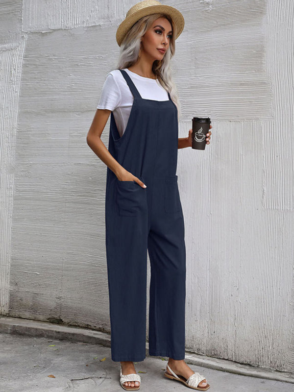 Women's Solid Color Linen Overalls