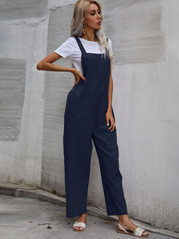 Women's Solid Color Linen Overalls