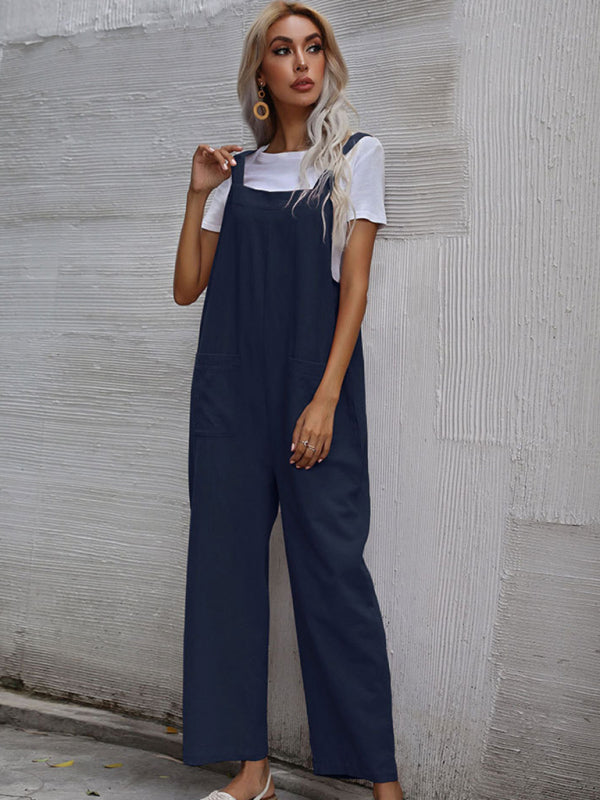 Women's Solid Color Linen Overalls