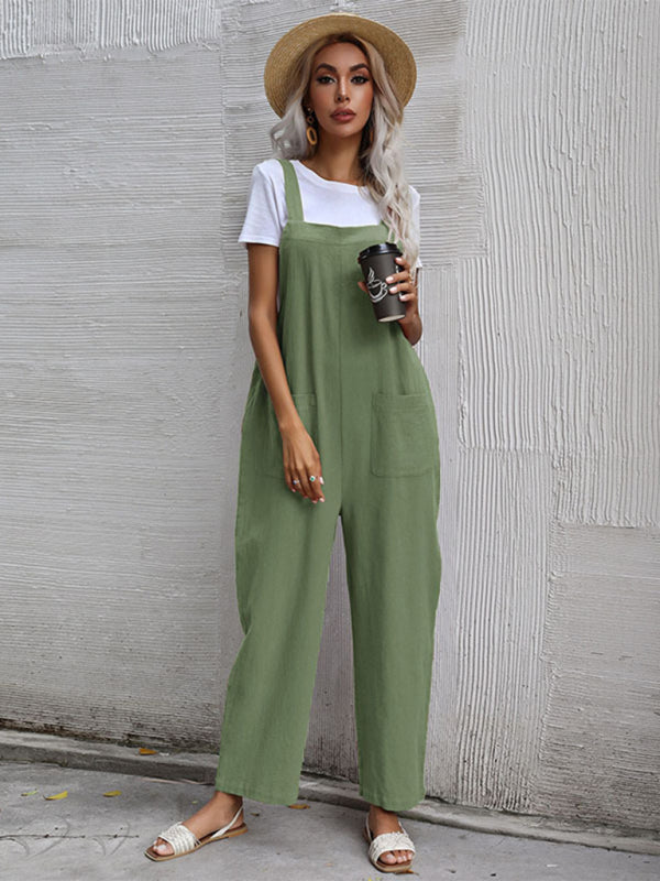 Women's Solid Color Linen Overalls