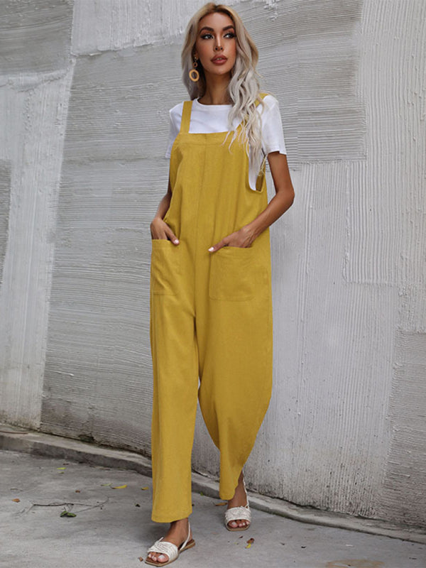 Women's Solid Color Linen Overalls