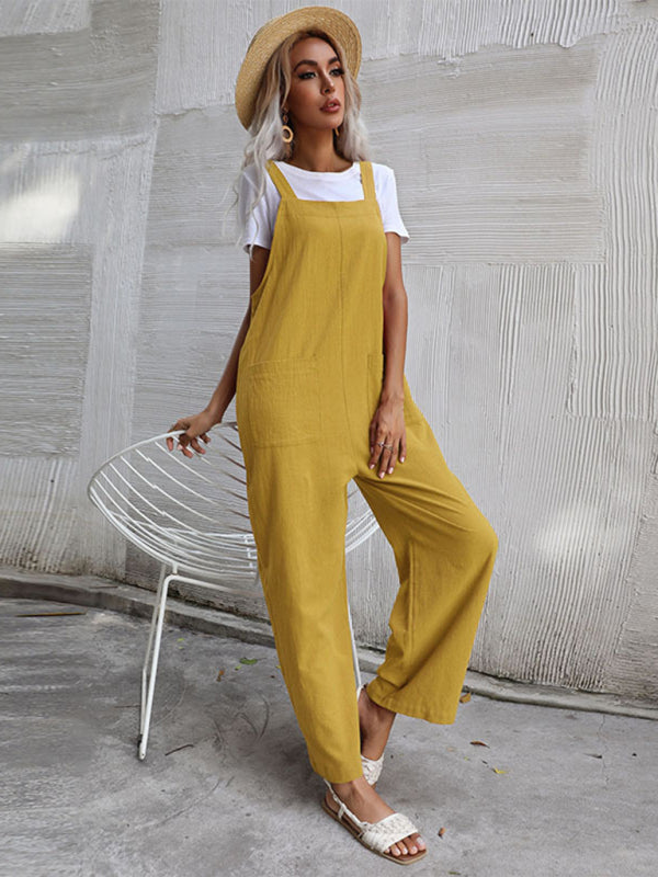 Women's Solid Color Linen Overalls