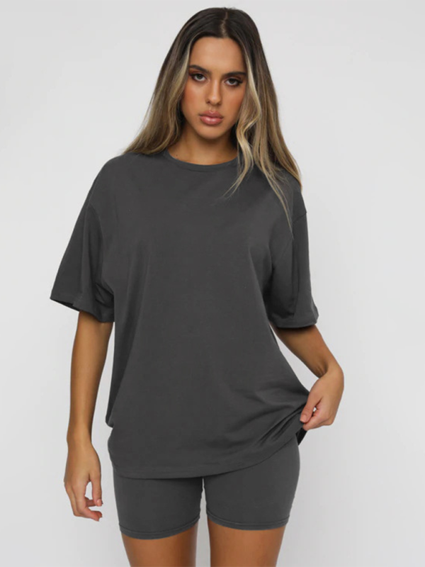 Women's Solid Color Casual Short-sleeved + Two-piece Sets