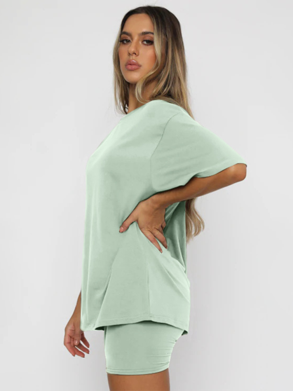 Women's Solid Color Casual Short-sleeved + Two-piece Sets