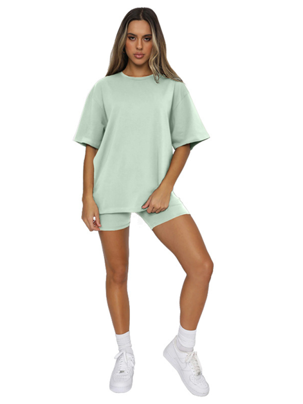 Women's Solid Color Casual Short-sleeved + Two-piece Sets