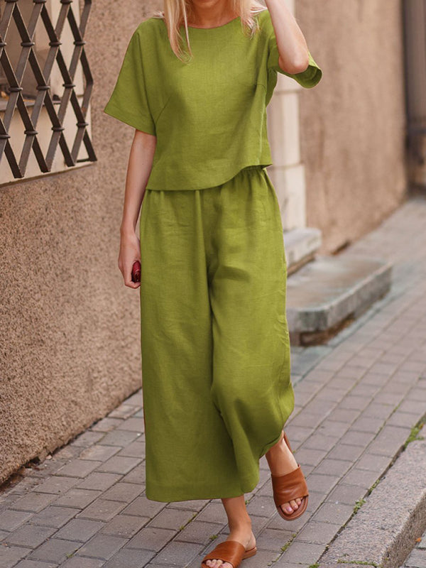 Women's Casual Suit Loose Solid Color Shirt Trousers Two-Piece Set