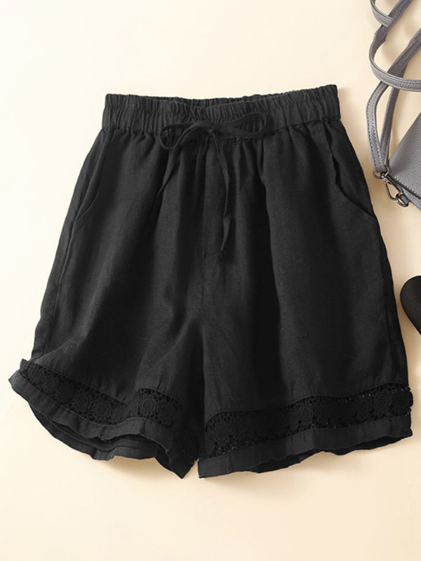 Women's Woven Cotton Hollow Lace Loose Shorts