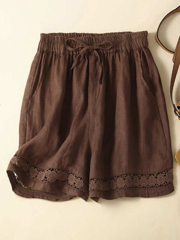 Women's Woven Cotton Hollow Lace Loose Shorts