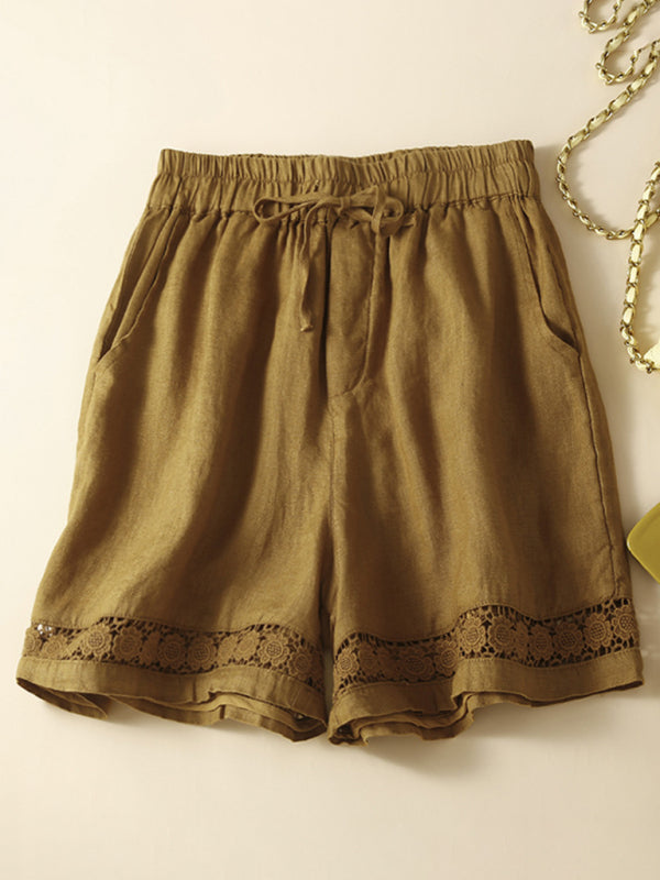 Women's Woven Cotton Hollow Lace Loose Shorts