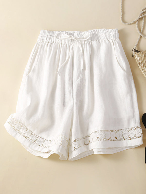 Women's Woven Cotton Hollow Lace Loose Shorts