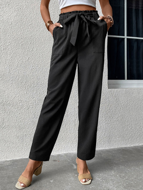 Women High-Waist Tie Belt Loose Pants