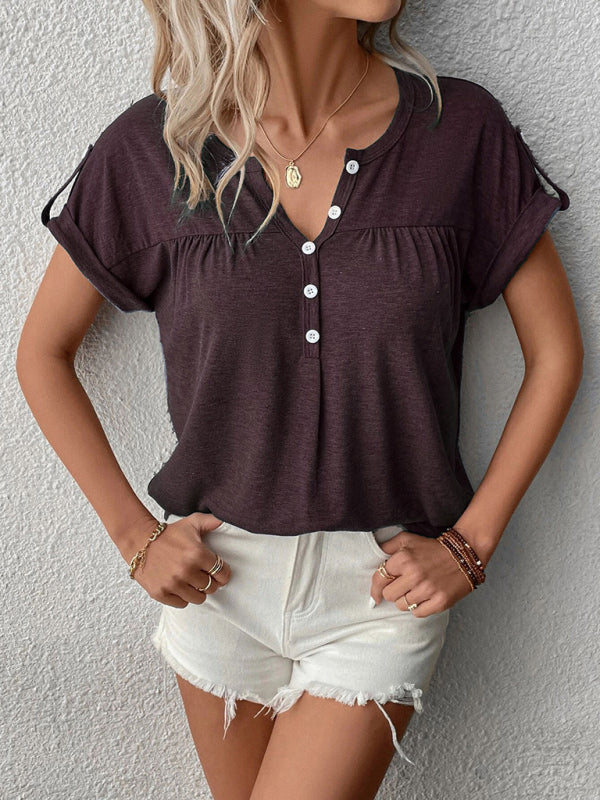 Women's Knit Short Sleeve Half Cardigan T-Shirt