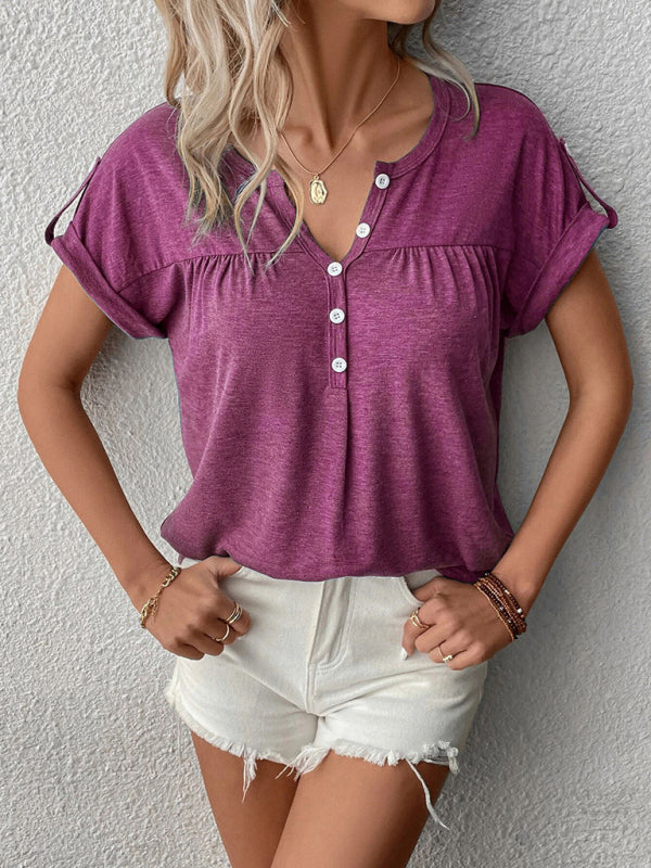 Women's Knit Short Sleeve Half Cardigan T-Shirt