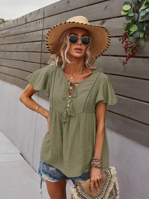 Women's Woven Casual Fashion Short Sleeve Shirt