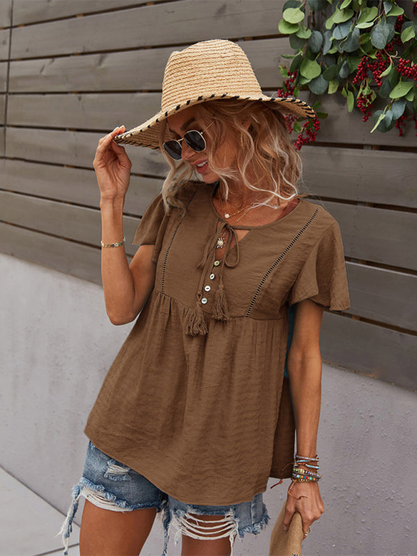 Women's Woven Casual Fashion Short Sleeve Shirt