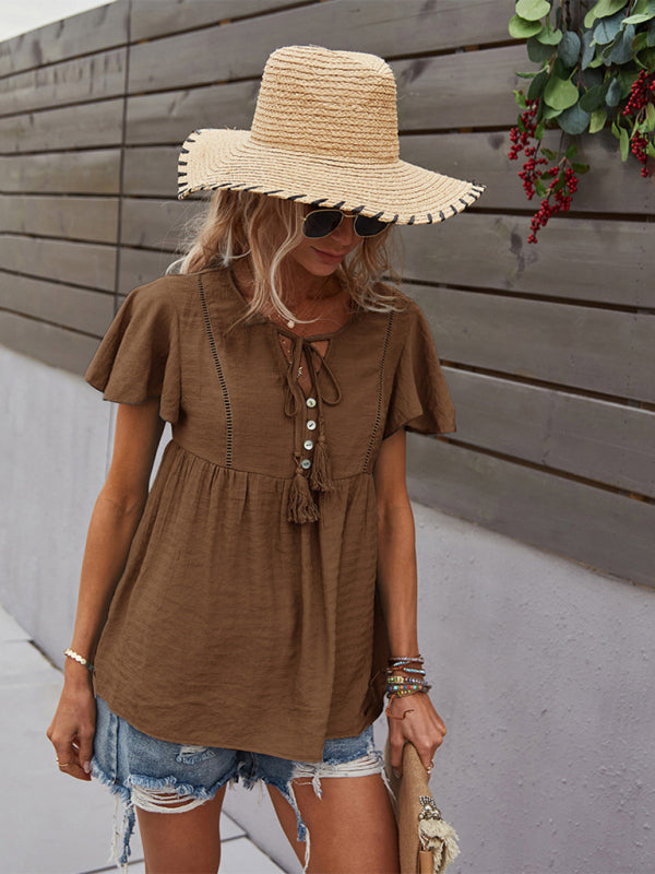 Women's Woven Casual Fashion Short Sleeve Shirt