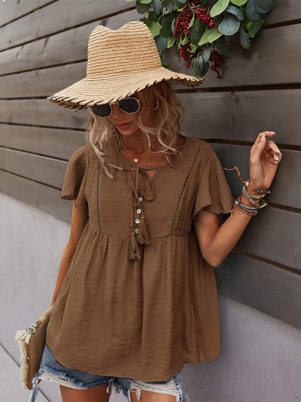 Women's Woven Casual Fashion Short Sleeve Shirt