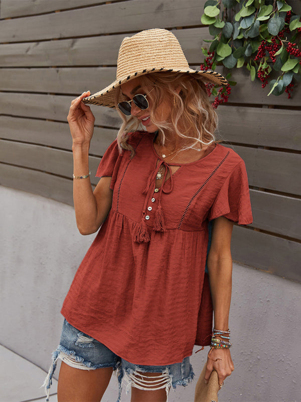 Women's Woven Casual Fashion Short Sleeve Shirt