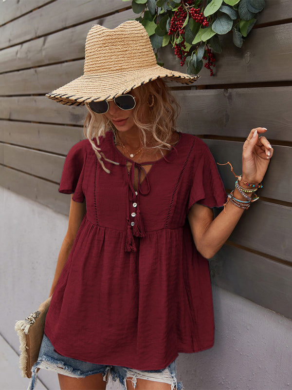 Women's Woven Casual Fashion Short Sleeve Shirt