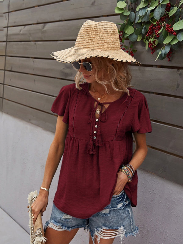 Women's Woven Casual Fashion Short Sleeve Shirt