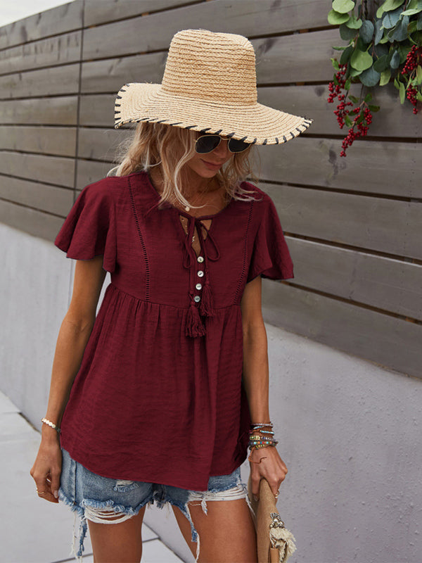 Women's Woven Casual Fashion Short Sleeve Shirt