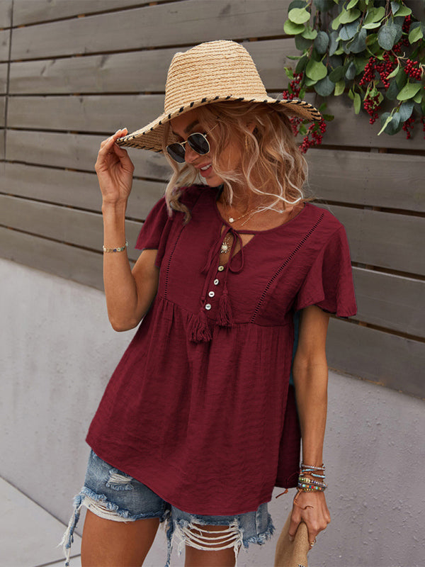 Women's Woven Casual Fashion Short Sleeve Shirt