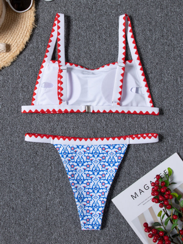 New bikini split swimsuit digital printing crochet split swimsuit