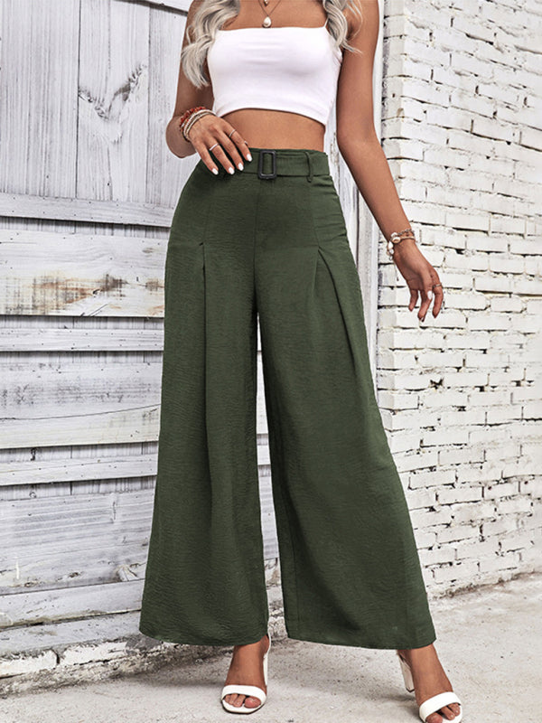 Women's High Waist Wide Leg Casual Pants with Belt