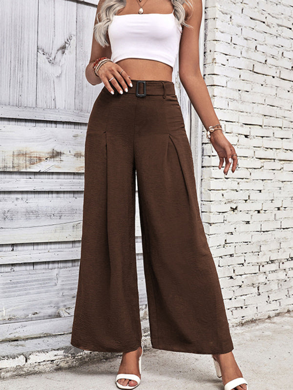 Women's High Waist Wide Leg Casual Pants with Belt