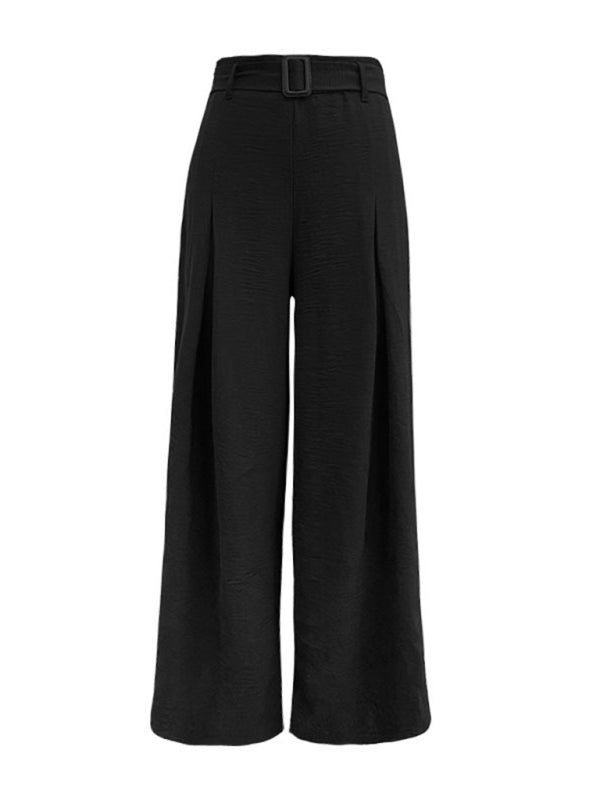 Women's High Waist Wide Leg Casual Pants with Belt