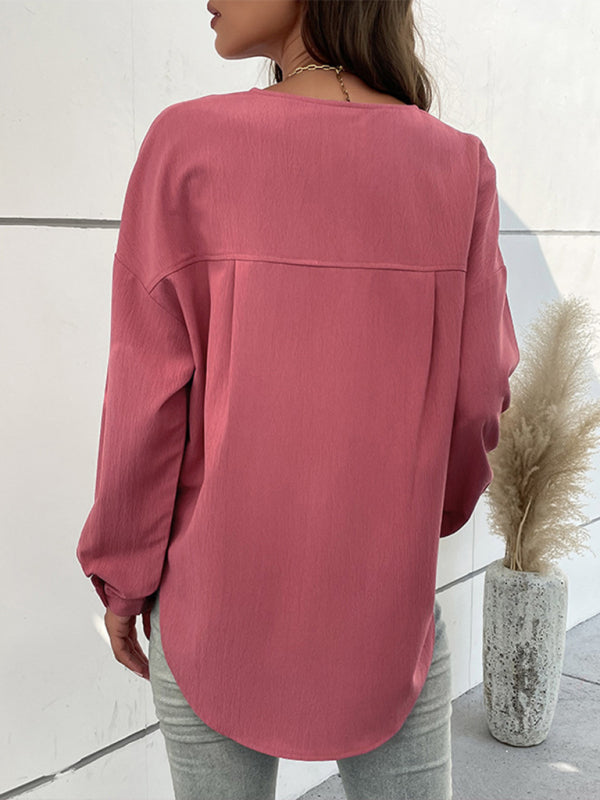 New Ladies Casual Long Sleeve Solid Color Shirt