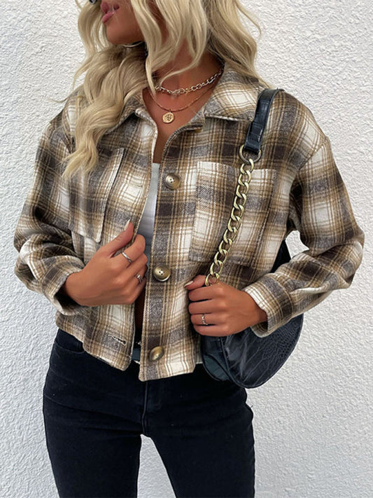 New Women's Plaid Cross-Border Long-Sleeved Shirt Jacket