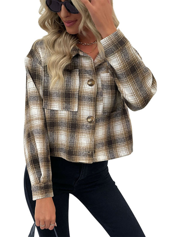 New Women's Plaid Cross-Border Long-Sleeved Shirt Jacket