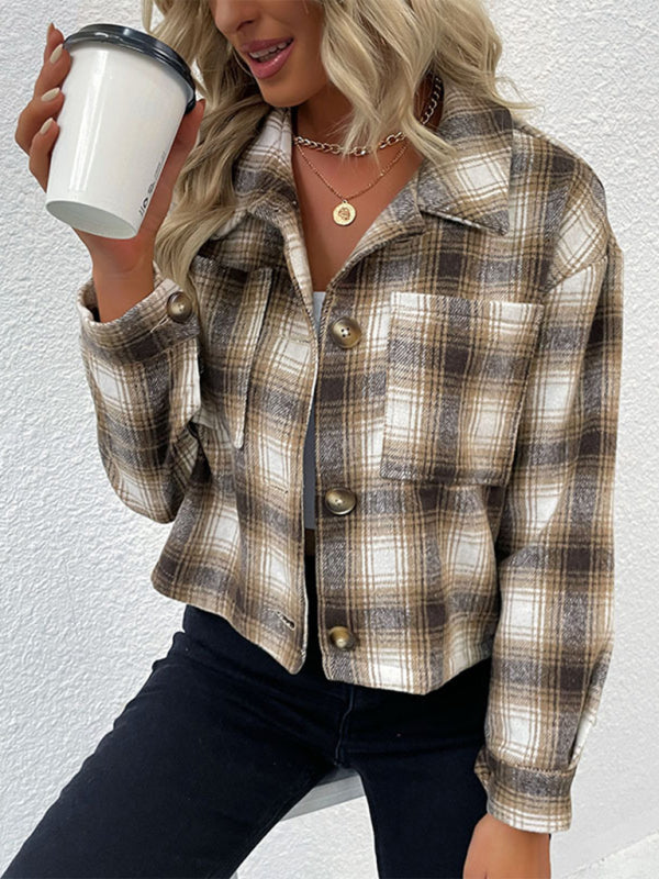 New Women's Plaid Cross-Border Long-Sleeved Shirt Jacket