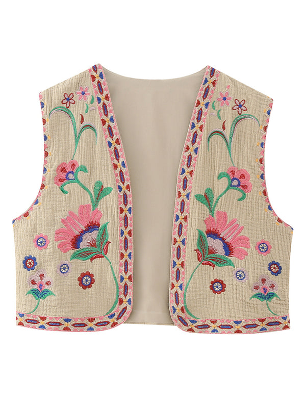 New Ladies Fashion Embroidered Cardigan Vest