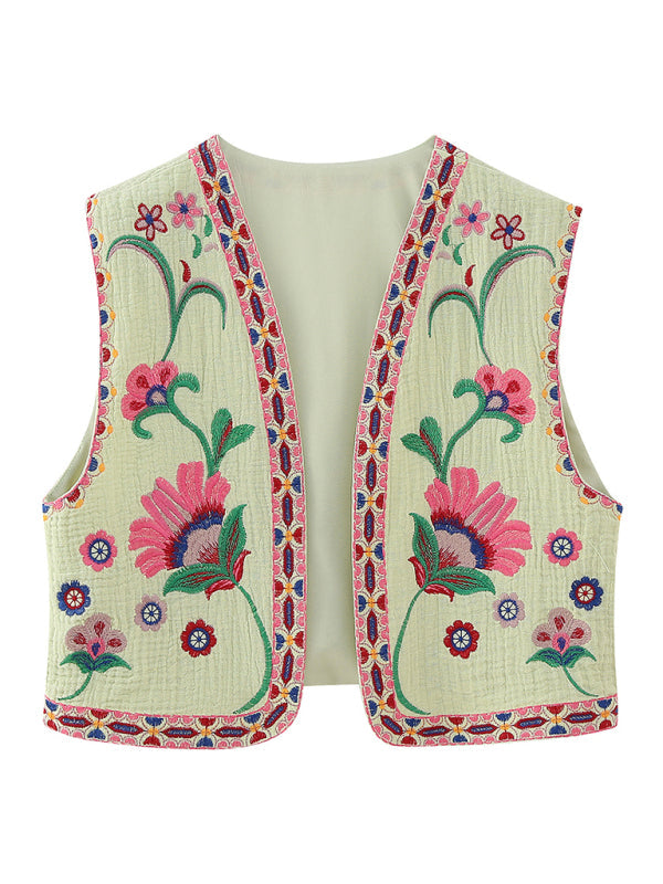 New Ladies Fashion Embroidered Cardigan Vest